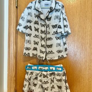 art class White Short Pajama Set with Black Butterfly Print